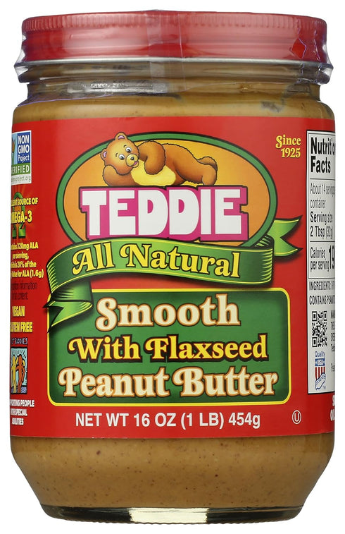 Teddie Smooth All Natural Peanut Butter with Flaxseed, 16 Ounce