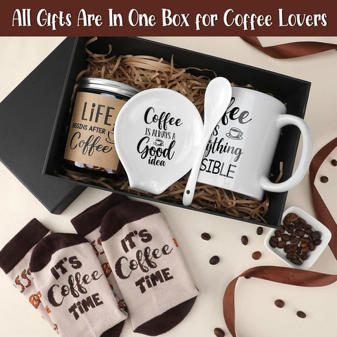 5 Set Vabean Pieces Coffee Gift Basket for Women - Coffee Lover Gifts Includes Mug and Spoon Rest Holder, Candle