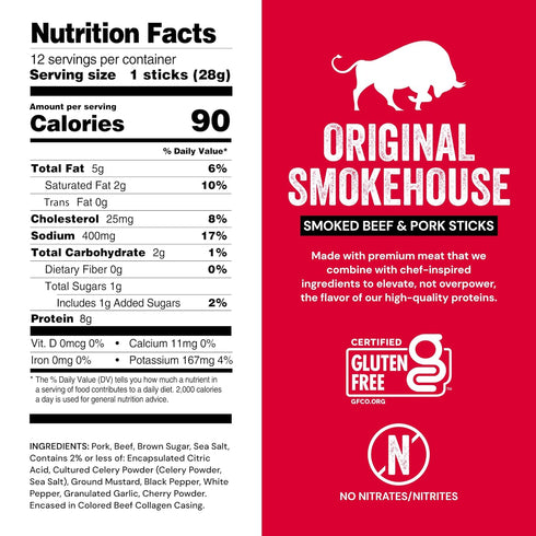8g 90 1 oz (12-Count Chefs Cut Real Snack Sticks | High Protein Meat Snack, Protein & Calories, Gluten Free