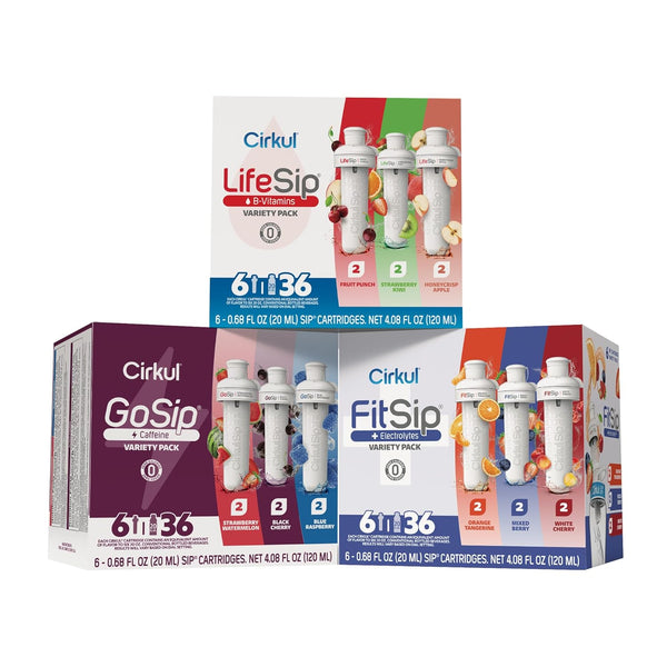 Cirkul Variety Pack Bundle, Flavored Water Cartridge 18-Pack (LifeSip, FitSip, GoSip), No