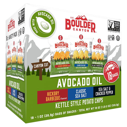 Boulder Canyon Avocado Oil Kettle Style Potato Chips Variety Pack, 18 Count
