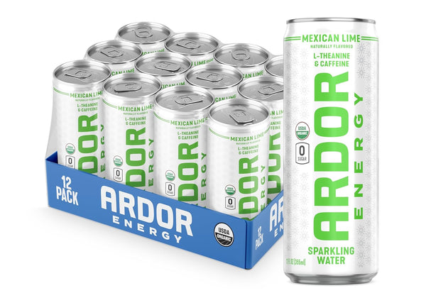 ARDOR Sparkling Water with 100mg Natural Caffeine & 200mg L-Theanine from Organic
