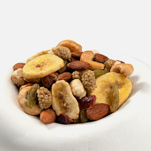 American Best Food Mulberries 2 lb Premium Mixed Nuts & Dried Fruits Jar Salted Almonds, Cashews, Hazelnuts, Banana