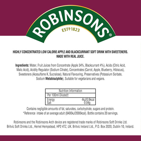 Robinsons 66ml (Pack 2) Mini Apple & Blackcurrant On-The-Go Squash