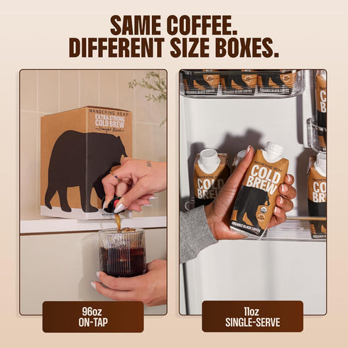 21 32 fl.oz Wandering Bear Organic Unsweetened Extra Strong Cold Brew in a Box - Make Your Own Iced Coffee Drink