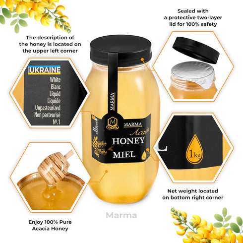 100% 35.2 Pack 2 HONIGMA Marma Acacia Honey | Exquisite Taste | Pure | Unpasteurized | Unfiltered | Partially
