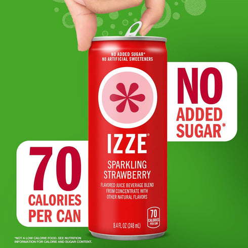 8.4 OZ, 24 IZZE Sparkling Water Juice Beverage Blend, Strawberry, No Sugar Added, FL Cans
