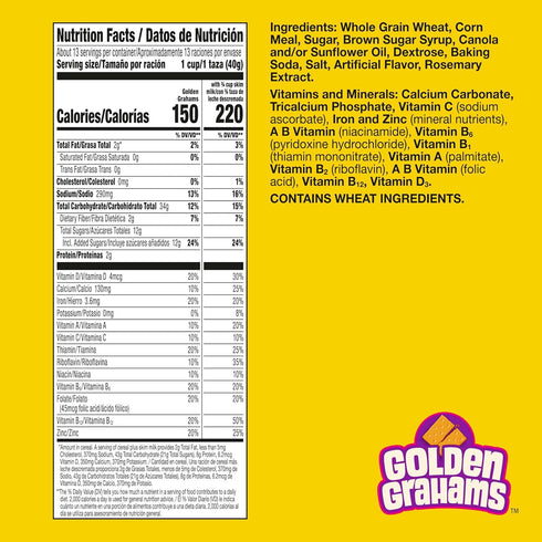 18.9 oz Golden Grahams Breakfast Cereal, Graham Cracker Taste, Made with Whole Grain, Family Size