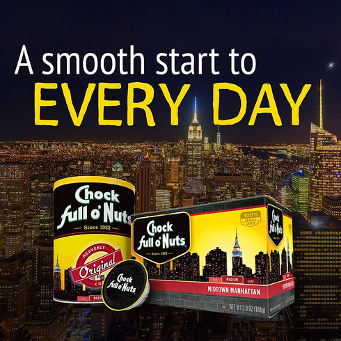 Chock Full o’Nuts Midtown Decaf Medium Roast, K-Cup Compatible Pods, 12 Count, Arabica Coffee