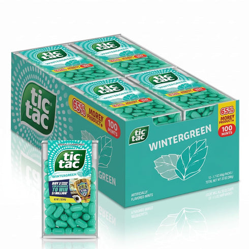 Tic Tac Wintergreen, On-the-Go Breath Mints, Pocket-Sized Mints, 100 pieces, Bulk 12