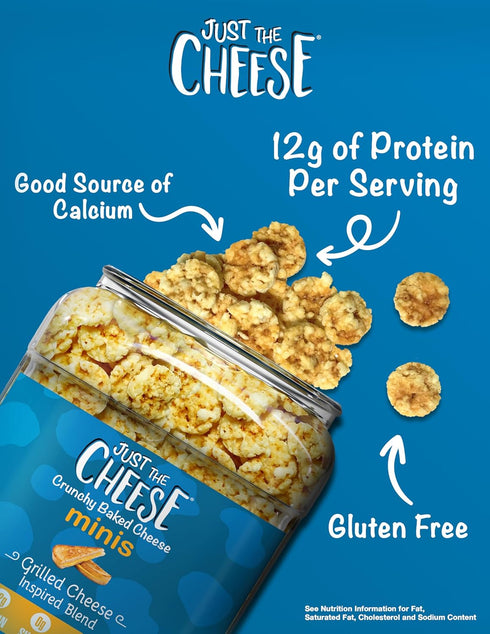 10 oz Just the Cheese Minis Grilled Cheese Crisps, Jar, Delicious Low-Carb Lifestyle Protein Chips, High-Protein