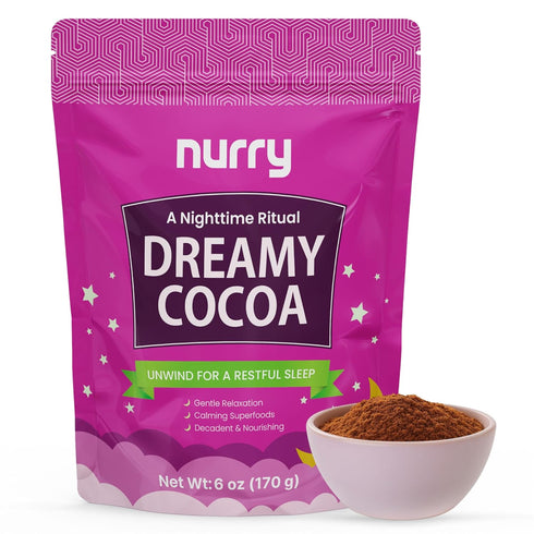 NURRY Nighttime Sugar-Free Hot Cocoa Mix, Calming Melatonin-Free Sleep Aid Drink, Mushroom &