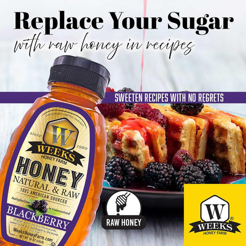 1960 (16 oz 3 Pack) Group WHF Blackberry Honey - Weeks pure, raw & unfiltered American blackberry honey is kosher