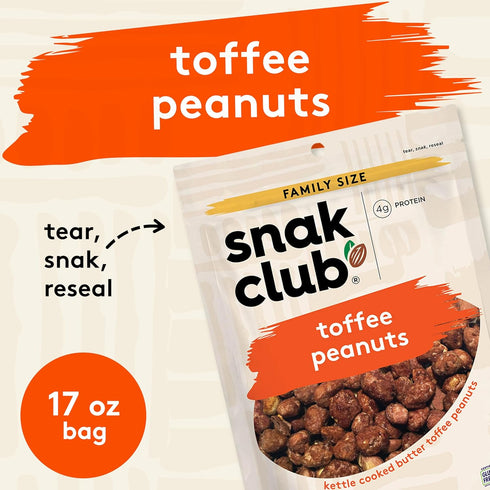 17 oz Snak Club Toffee Peanuts, Candied Peanuts with Praline Coat and Sweet Cream, Gluten-Free and Kosher Snack