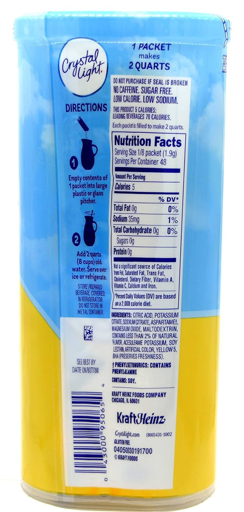 12-Quart (Pack 7) Crystal Light Lemonade Drink Mix, Canister