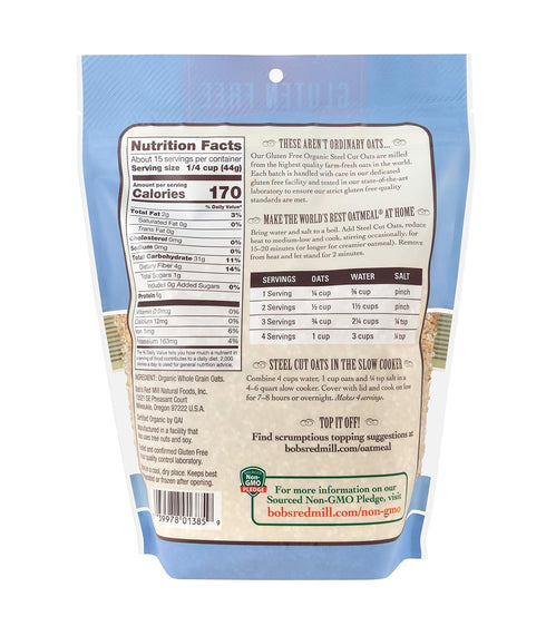 24oz (Pack 1) Bob's Red Mill Gluten Free Organic Steel Cut Oats, of - Non GMO, Whole Grain, Vegan, Kosher