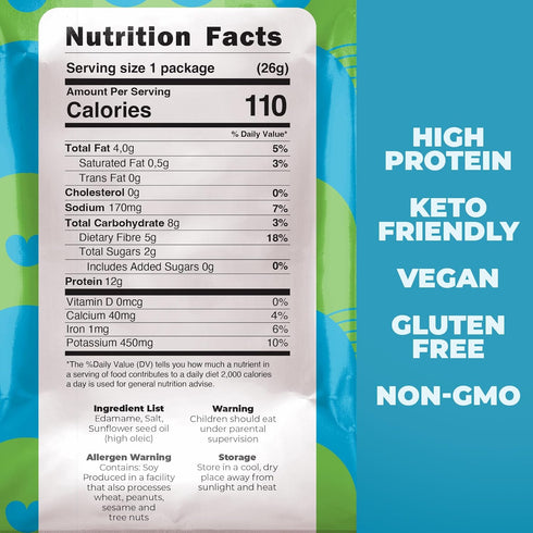 (12g), 0.9oz 24 Pack Edamame Beans Snack by Zest Delites, Crunchy Dry Roasted, Sea Salt, Healthy Snacks High Protein