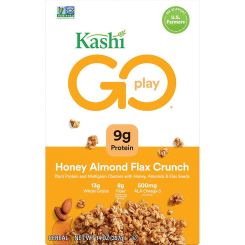 14oz Kashi GO, Breakfast Cereal, Honey Almond Flax Crunch, Excellent Source of Fiber, Box