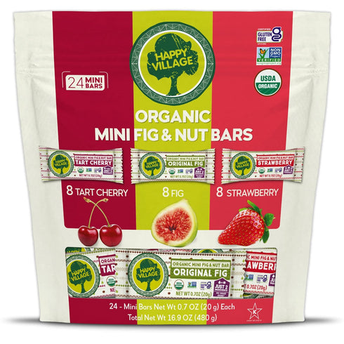 Happy Village Organic Mini Fig & Nut Bars, VARIETY (24 Packs, 0.7