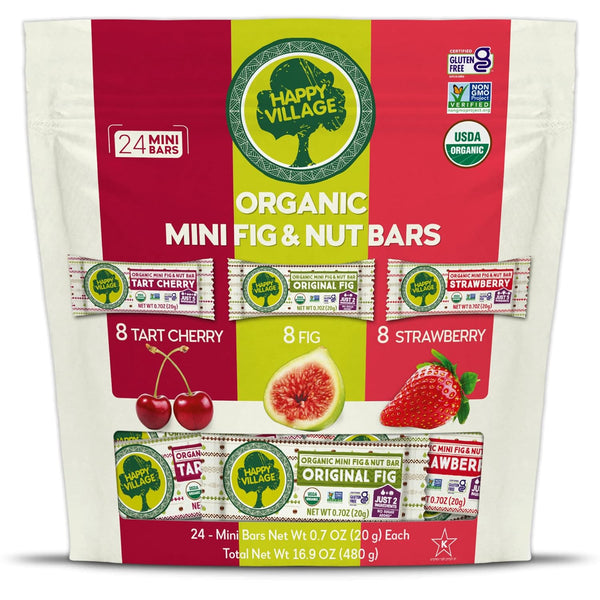 Happy Village Organic Mini Fig & Nut Bars, VARIETY (24 Packs, 0.7