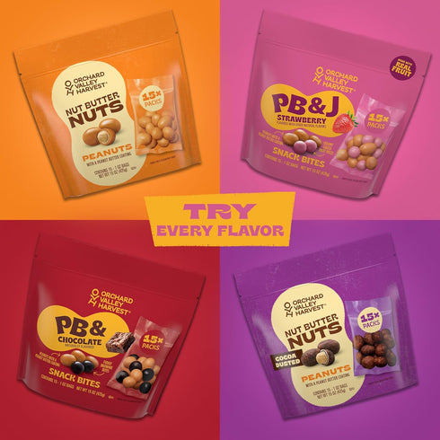 1oz (Pack 15), Orchard Valley Harvest Nut Butter Nuts Cocoa Dusted, Peanut Butter Coated Peanuts, Bags of Made
