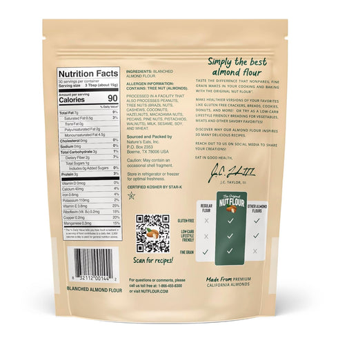 16 oz Natures Eats Superfine Almond Flour - Finely Sifted, Blanched Gluten Free Nut Flour for Bread, Pancake Mix