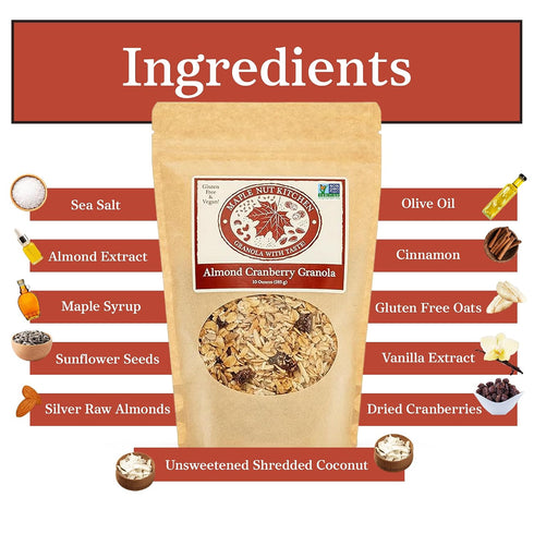 10 oz Maple Nut Kitchen Almond Cranberry Granola Crunchy, Delicious, Artisan Granola with Gluten Free Oats, Almonds