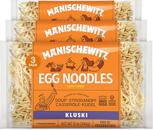 Manischewitz Kluski Egg Noodles 12oz (3 Pack) | Homestyle Taste & Texture,