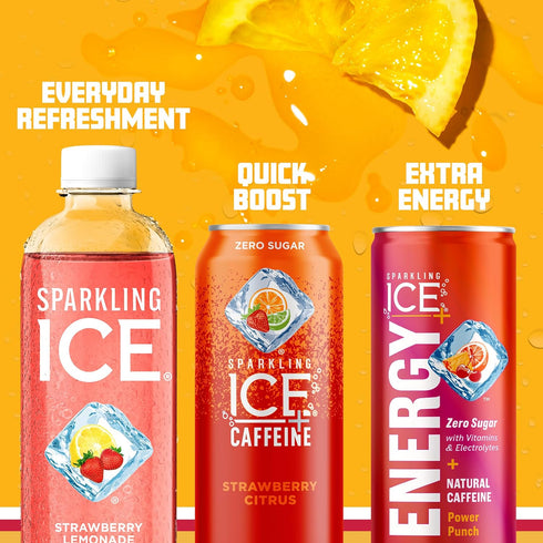 17 oz (Pack 12) Sparkling Ice, Strawberry Lemonade Sparkling Water, Zero Sugar Flavored Water, with Vitamins