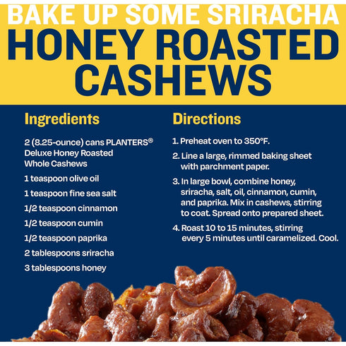 8.25oz PLANTERS Deluxe Honey Roasted Whole Cashews, Party Snack, Plant-Based Protein, After School Snack, Sweet