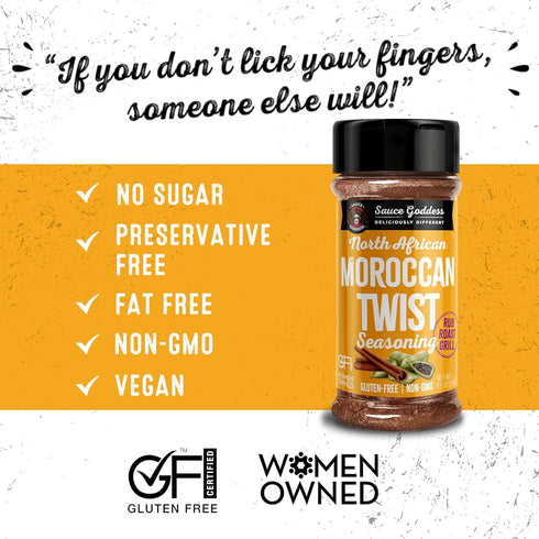 4.5oz Sauce Goddess - Moroccan Twist Spice Shaker - Exotic Blend with Cardamom & Cinnamon, No Sugar, Gluten-Free, Low