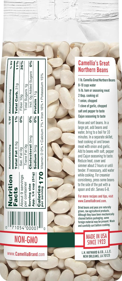 1 (Pack 6) Camellia Brand Dried Great Northern Beans, Pound