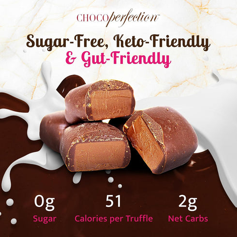 12 Pack ChocoPerfection Zero Sugar Milk Chocolate Truffles - Keto Friendly Smooth Creamy European Confection, Low