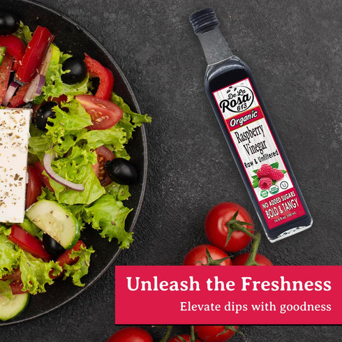 16.9 Oz (Pack 1) De La Rosa Organic Raspberry Vinegar, Raw & Unfiltered Pure Vinegar, Vegan, Gluten Free & Kosher