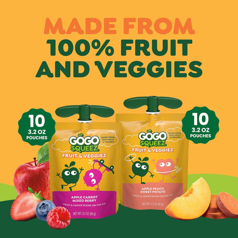 Pack, 3.2 oz (Pack 20), (Packaging GoGo squeeZ Fruit & veggieZ Applesauce and Puree Variety Pedal Peach and Boulder