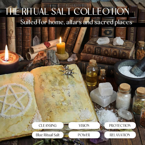 ElaraBerry 6 Pack Pack Ritual Salt Starter Collection with Dispensing Bottles Chalkboard Labels for Ceremony and Spell