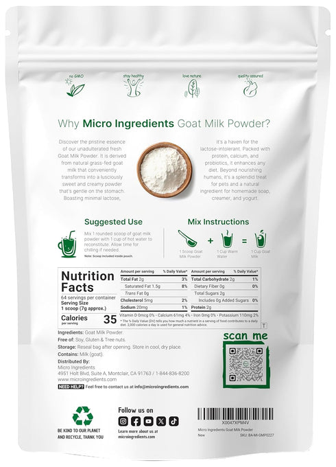 1 Lb Micro Ingredients Goat Milk Powder, | Grass-Fed Australian Source | Pure, Easily Digested Formula | High