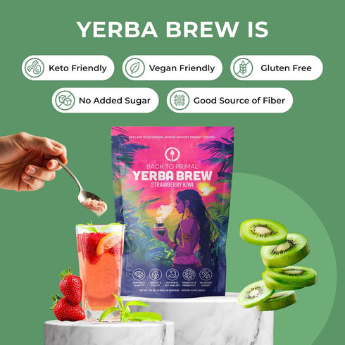 30 Yerba Mate Instant Tea Powder Zero Sugar Drink with Nootropics, Prebiotics & Probiotics for Clean Energy & Focus