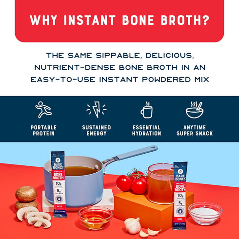 Packets 5g 10g 16 Pack Bare Bones Beef Bone Broth Instant Powdered Mix | Collagen | Protein | Keto & Paleo Friendly |