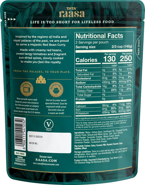 Tata Raasa 10 (Pack 6) Majestic Red Bean Curry, Vegan Friendly, Non-GMO, Ounce