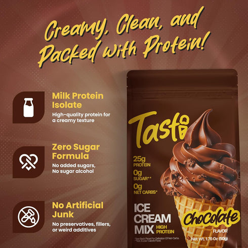 TASTI 25g 0g High-Protein Ice Cream Mix - Chocolate Flavor Low Sugar Ice Cream Powder - Made for Ninja Creami, Soft