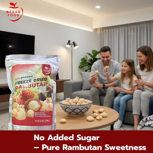 NESAR FOOD 100% 70 (2.47 oz Pack 1) Premium Freeze Dried Rambutan Natural, Freeze-dried fruit, Real Fruit Snack, No