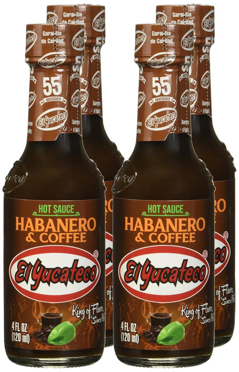 El Yucateco Coffee Habanero Sauce, 4 oz, Gluten Free, Sugar Free, 6 Pack