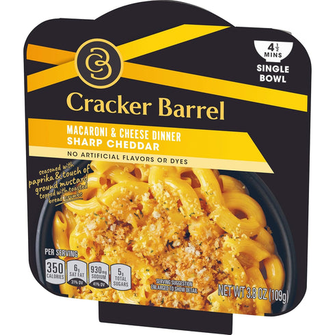 (6 Pack, 3.8 oz Cracker Barrel Sharp Cheddar Macaroni & Cheese Single Bowl Dinner ct Trays)