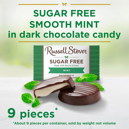 4.5 oz. RUSSELL STOVER Sugar Free Dark Chocolate Mint Patties Candy, bag