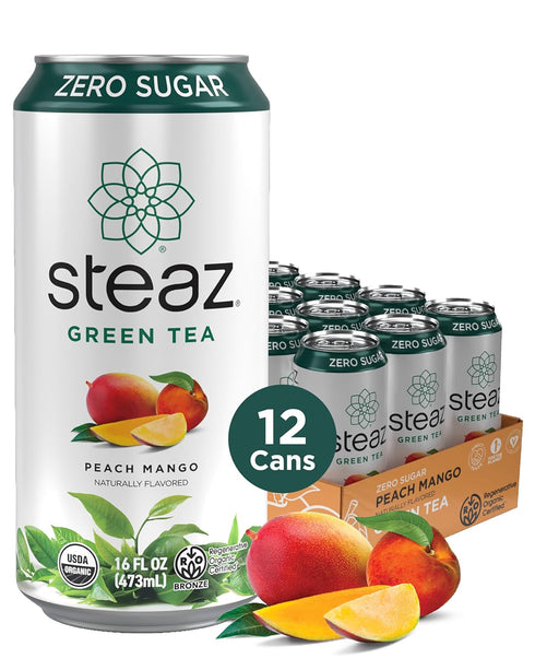Steaz - Zero Sugar Organic Green Tea - Peach Mango (12 Pack)