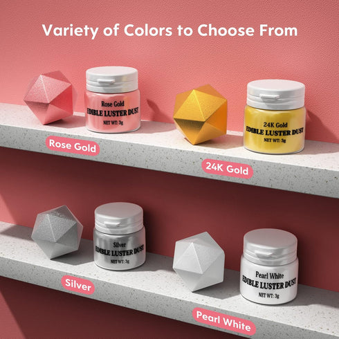 Set 4 Shimmer Cookie-(3g/Bottle) Luster Dust Edible - Colors Food Grade Nomeca Cake Dust Metallic Food Coloring Powder