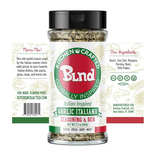 Kitchen Crafted - BLND Garlic Italiana Spice Seasoning, Gluten-Free Italian Barbecue Rub, 7.1oz, All-Natural for Pasta,
