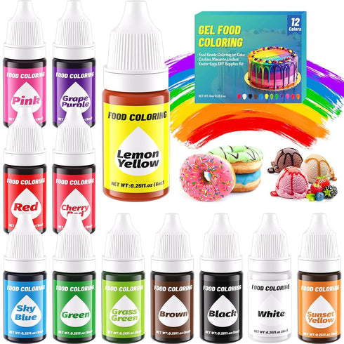 12 Color Gel Food Coloring Liquid Set, KATSPRO Food Grade Tasteless Vibrant