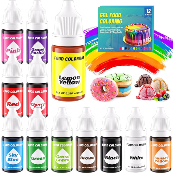 12 Color Gel Food Coloring Liquid Set, KATSPRO Food Grade Tasteless Vibrant